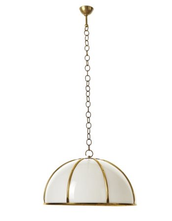 Gabriella Crespi Lampada a sospensione. Italia, anni '70. Ottone spazzolato e lu