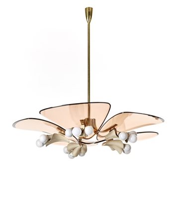 Fontana Arte Lampada a sospensione. Milano, anni '50. Ottone, metallo verniciato