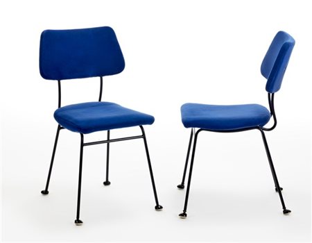 Coppia di sedie con struttura in tondino verniciato nero, seduta e schienale ri