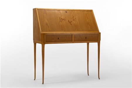 Secretaire in legno di rovere massello, impiallacciato e bordato a due cassetti