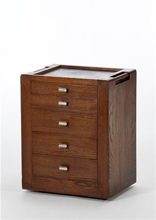 Mobiletto razionalista in legno di rovere a cinque cassetti. Milano, anni '30.