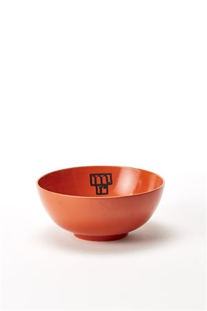 Guido Andlovitz Ciotola portaoggetti in ceramica smaltata arancione e recante mo