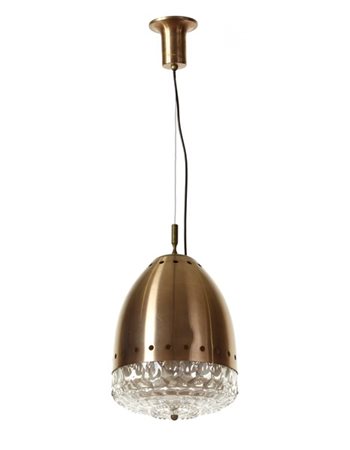 Lampada a sospensione con calotta e attacco in metallo nichelato, diffusore in