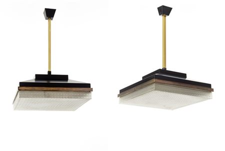 Coppia di lampade a sospensione con diffusore quadrato in metacrilato stampato