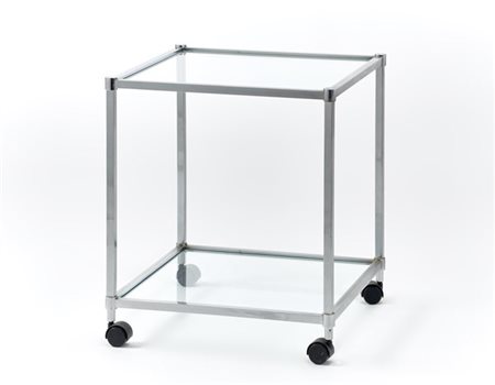 Lino Sabattini Carrello/comodino a due ripiani. Bregnano, anni '80. Struttura in