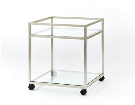 Lino Sabattini Carrello/comodino a due ripiani. Bregnano, anni '80. Struttura in