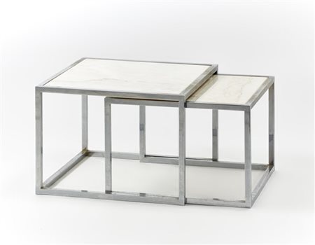 Lino Sabattini Due tavolini a nido. Bregnano, anni '80. Struttura in metallo cro