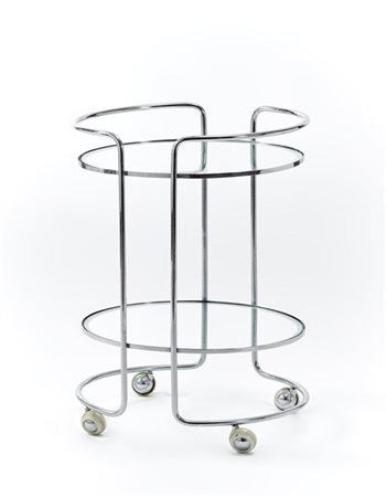 Lino Sabattini Carrello/comodino tondo a due ripiani. Bregnano, anni '80. Strutt