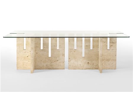 Fratelli Saporiti Tavolo da pranzo. Italia, anni '70. Piano in cristallo tempera