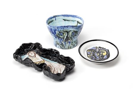 Rolando Hettner Lotto composto da un piatto e un vaso marcati "Molino Torno - Co