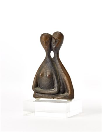 Lino Sabattini Scultura in bronzo raffigurante una coppia di figure su base in p