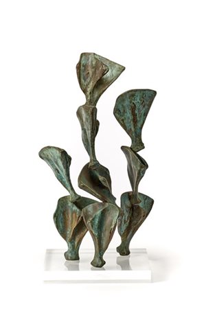 Lino Sabattini Scultura in bronzo patinato su base in plexiglass. Bregnano, 1986