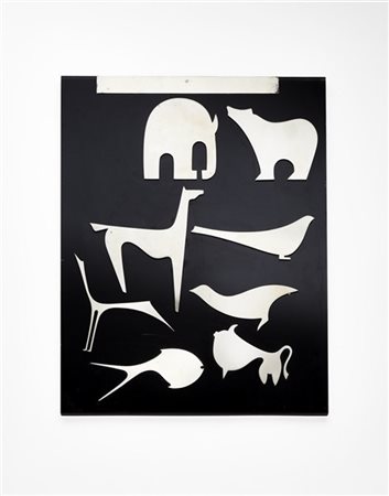 Lino Sabattini Pannello decorativo in plexiglass nero con otto silhouette di ani