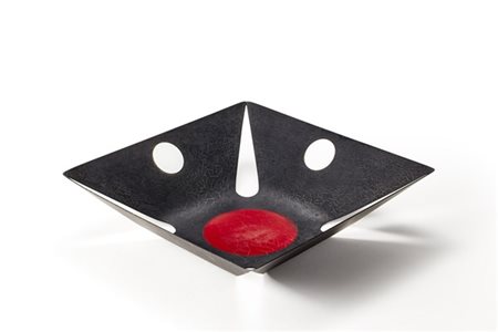 Lino Sabattini Centrotavola. Bregnano, anni '80. Metallo smaltato nero a effetto