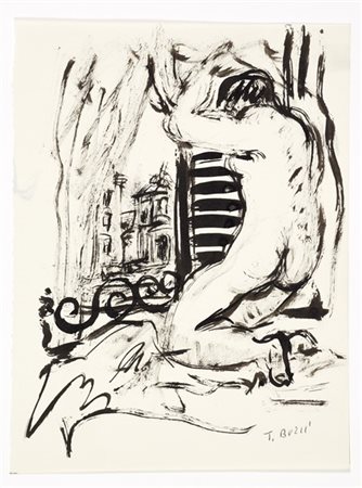 Tomaso Buzzi Nudo femminile ritratto di schiena all'interno di una stanza da let