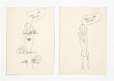 Gio Ponti "Auguri alla Chicche"
Due biglietti augurali. Milano, anni '50. Compos