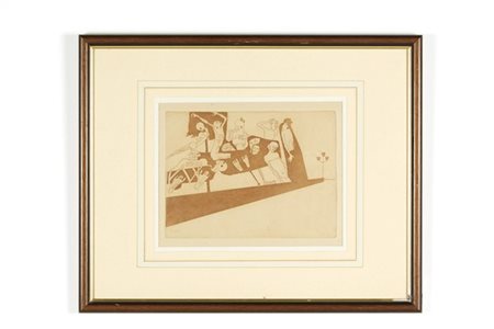 Adolfo Wildt "Un altare"Acquaforte e acquatinta originale in inchiostro bruno.