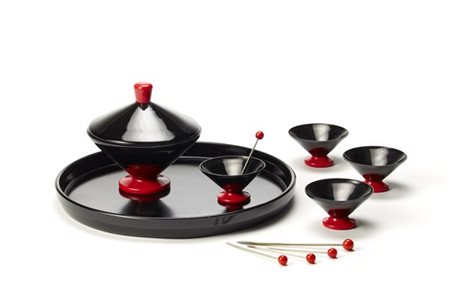 Nason Moretti Servizio da cocktail Art Déco, composto da un vassoio, un portacil