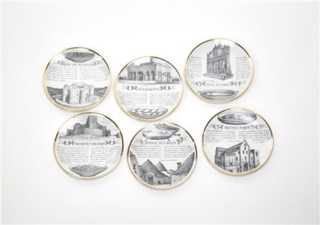 Piero Fornasetti Sei piatti della serie "Specialità Pugliesi". Produzione Fornas