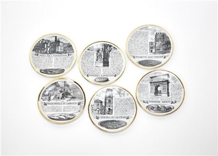 Piero Fornasetti Sei piatti della serie "Specialità Napoletane". Produzione Forn