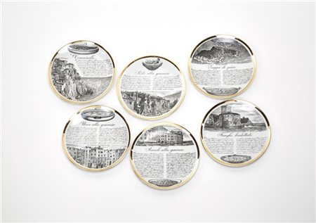 Piero Fornasetti Sei piatti della serie "Specialità Liguri". Produzione Fornaset