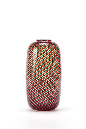 Paolo Venini Vaso cilindrico affusolato in vetro soffiato a canne ritorte incolo