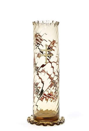 Emile Gallé Vaso in vetro soffiato ambrato trasparente, con corpo cilindrico a c