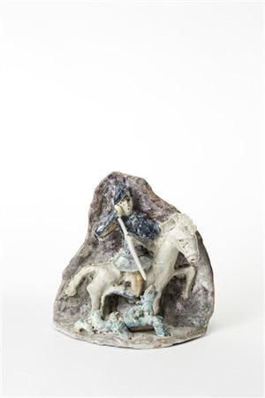 "San Giorgio e il drago"
Scultura in ceramica smaltata in policromia. Firmato e