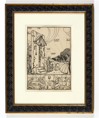 Gio Ponti "Il cristo dallo sguardo"
Disegno allegorico. In cornice. Italia, 1917