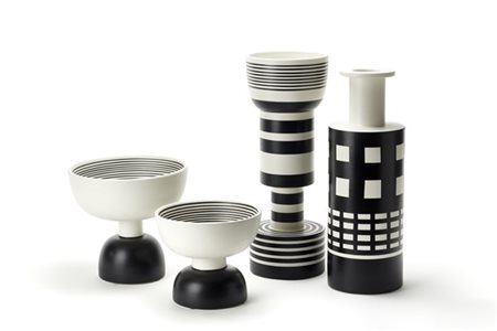 Ettore Sottsass "Vaso Calice", "Vaso Rocchetto", "Alzata grande", "Alzata piccol