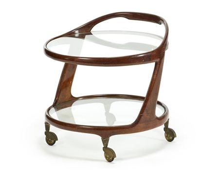 Cesare Lacca (Attribuito)
Carrello porta vivande con due ripiani in vetro e stru