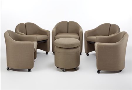 Eugenio Gerli Lotto di cinque poltroncine su rotelle modello "P142". Produzione