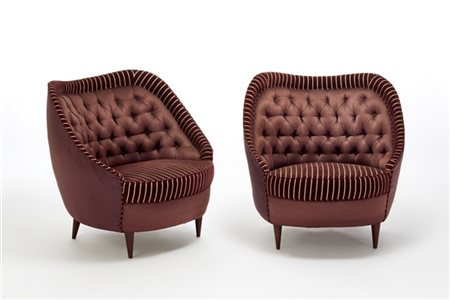 Casa e Giardino (Attribuito)
Coppia di poltrone imbottite. Italia, anni '50. Str