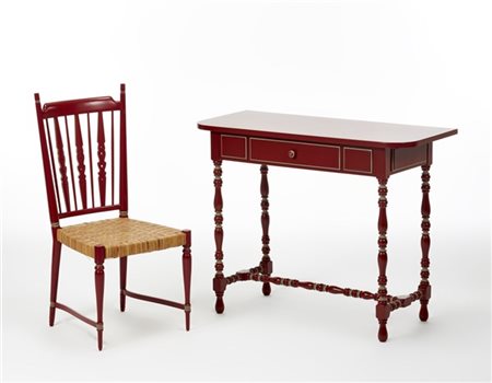 Paolo Buffa Scrittoio ad un cassetto sottopiano con gambe e traverso poggiapiedi