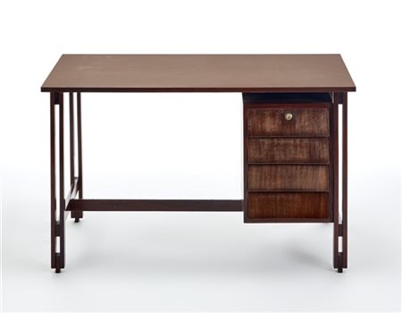 Ico Parisi Scrittoio con gambe binate e cassettiera a quattro cassetti con front