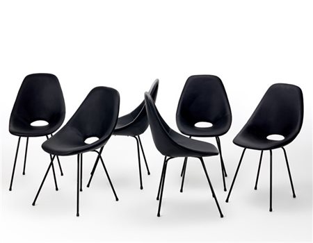 Vittorio Nobili Sei sedie modello "Medea". Produzione Fratelli Tagliabue, Italia