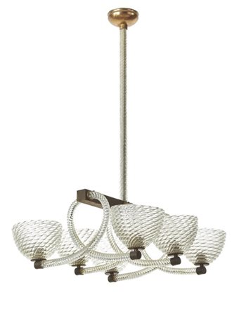 Barovier & Toso Lampada a sospensione a sei luci in vetro soffiato trasparente i