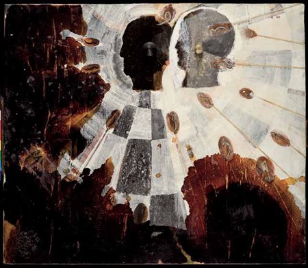 Bruno Ceccobelli Todi 1952 SARA E SIRIO, 1989 tecnica mista su legno, cm...