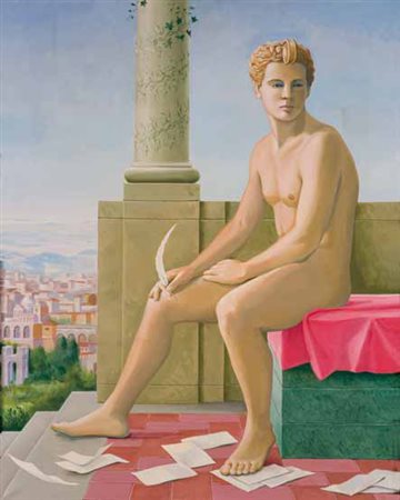 Carlo Bertocci Castell’Azzara 1946 LA POESIA olio su tela, cm 100x80. Firmato...