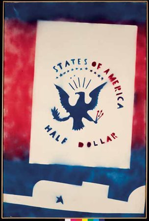 Franco Angeli Roma 1935 – 1988 HALF DOLLAR spray su tela, cm 150x100. Firmato...