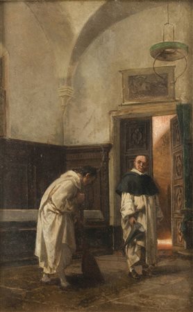 ENRICO GAMBA<BR>Torino 1831 - 1883<BR>"Pulizie in convento"