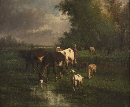 GIUSEPPE PALIZZI<BR>Lanciano (CH) 1812 - 1888 F<BR>"L'abbeverata nella foresta di Fontainebleau"