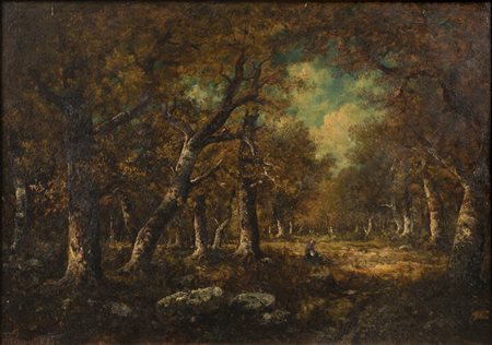 ADOLFO FERAGUTTI VISCONTI<BR>Pura (CH) 1850 - 1924 Milano<BR>"Luci nella foresta di Fontainebleau" 1877