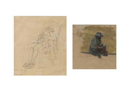 GIOVANNI BATTISTA QUADRONE<BR>Mondovì (CN) 1844 - 1898 Torino<BR>a-"Uomo seduto"<BR>b-"Ritratto di gentiluomo seduto"