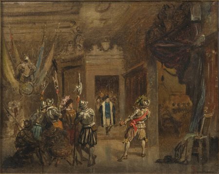 GIOVANNI BATTISTA QUADRONE<BR>Mondovì (CN) 1844 - 1898 Torino<BR>"Scena di costume con armigeri"