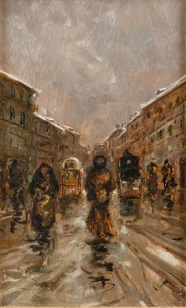 MOSE' BIANCHI<BR>Monza 1840 - 1904<BR>"Meriggio invernale a Milano"