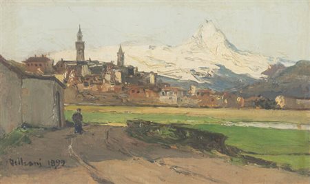 LORENZO DELLEANI<BR>Pollone (BI) 1840 - 1908 Torino<BR>"Paesaggio con il Monviso" 1892