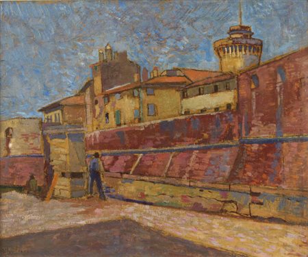 ULVI LIEGI (Luigi Levi)<BR>Livorno 1859 - 1939<BR>"Veduta della Fortezza Vecchia"