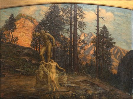 ERCOLE OLIVETTI<BR>Torino 1874 - 1941<BR>"Paesaggio con danzatrice e scultura" 1932