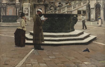 ALBERTO ROSSI<BR>Torino 1858 - 1936<BR>"Figure al pozzo" 1881